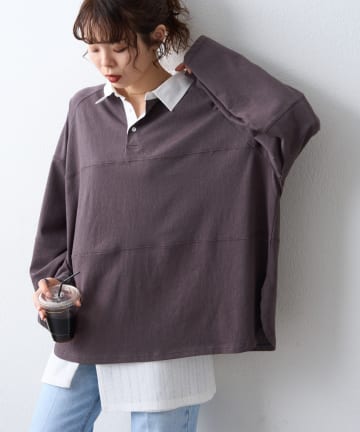 CIAOPANIC TYPY(チャオパニックティピー) W【WEB限定】襟配色カラーシアースラブワイドラガーロンTee