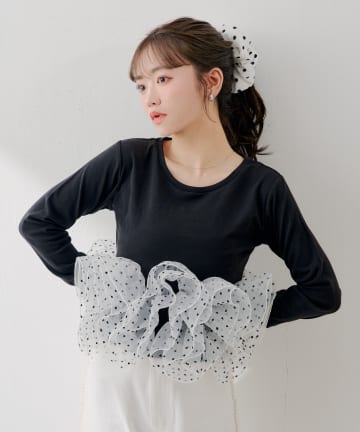 Chico(チコ) 【SALON by Chico】ドットチュールデザインドッキングペプラムロンT