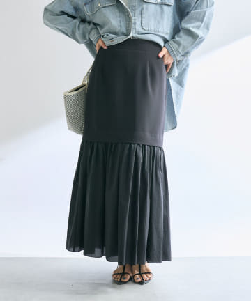 OUTLET(アウトレット) 【RIVE DROITE】シアー切替ギャザーマーメイドスカート