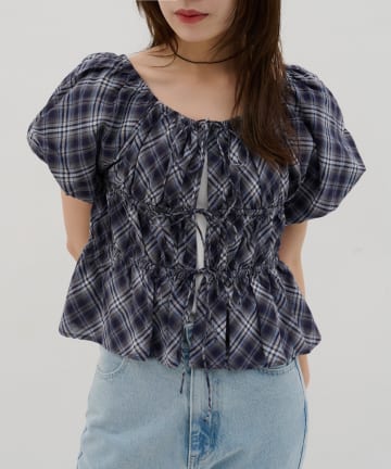 DISCOAT(ディスコート) 【umm.】チェック柄バルーンブラウス