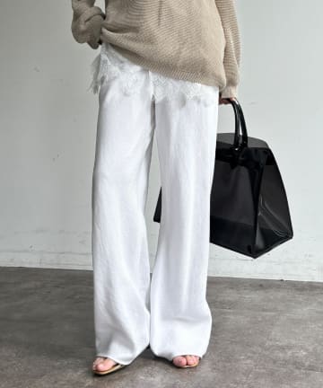 DOUDOU(ドゥドゥ) リネンバイヤスパンツ