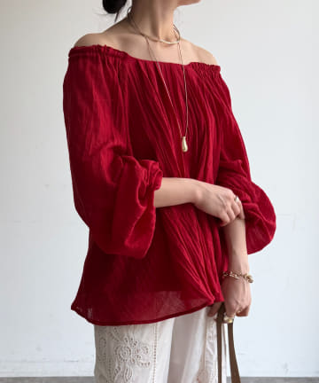 DOUDOU(ドゥドゥ) フラッフィーオフショルブラウス