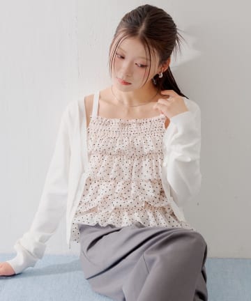 Chico(チコ) 【SALON by Chico】ドットティアードアメスリブラウス+クルーシアーカーデセット