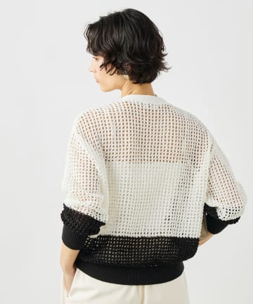 NOLLEY'S(ノーリーズ) 《手洗い可能》テープメッシュ編Vネックカーディガン