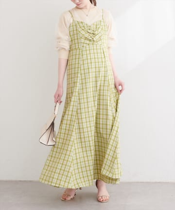 natural couture(ナチュラルクチュール) フロントギャザーチェック柄ワンピース