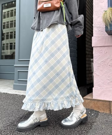 CIAOPANIC(チャオパニック) バイヤスチェックシアーIライン裾フリルスカート