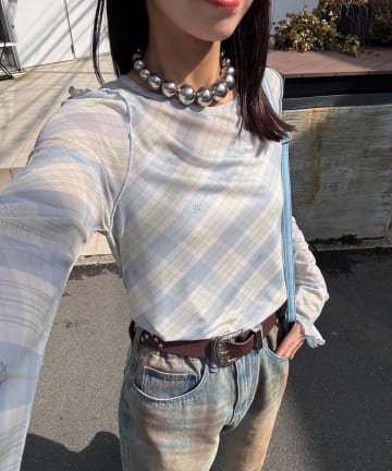 CIAOPANIC(チャオパニック) バイヤスチェックシアーチュニックトップス