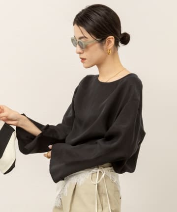 NOLLEY'S(ノーリーズ) 《セットアップ対応》【MAQWEL/マクウェル】ウォッシャブルサテンTブラウス