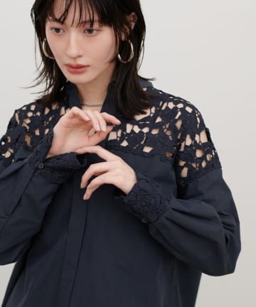 LARUTA(ラルータ) 刺繍レース切替シャツ