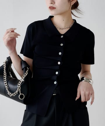 Lui's(ルイス) 前ギャザーデザイン半袖ニットプルオーバー