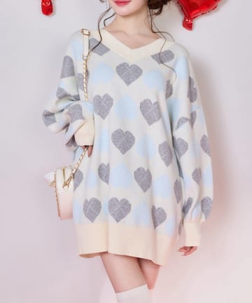 NICE CLAUP / OLIVE des OLIVE OUTLET(ナイスクラップ  / オリーブ デ オリーブ アウトレット) 【one after another】ハートアーガイルニットミニワンピ