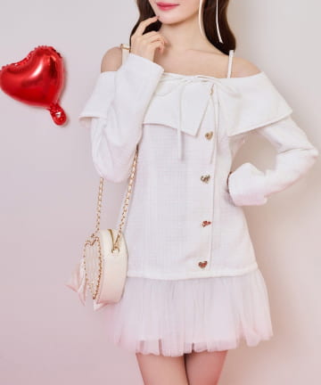 NICE CLAUP / OLIVE des OLIVE OUTLET(ナイスクラップ  / オリーブ デ オリーブ アウトレット) 【one after another】ハートボタン切替ミニワンピース