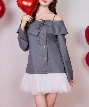 NICE CLAUP / OLIVE des OLIVE OUTLET(ナイスクラップ  / オリーブ デ オリーブ アウトレット) 【one after another】ハートボタン切替ミニワンピース