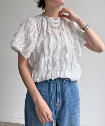 DOUDOU(ドゥドゥ) 【WEB限定】縦レースフリルトップス