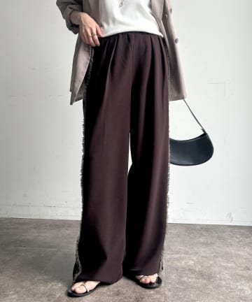 DOUDOU(ドゥドゥ) 【WEB限定】カットジョーゼットサイドチュールフリルパンツ