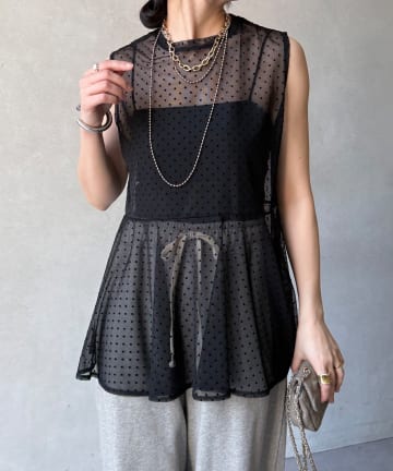 DOUDOU(ドゥドゥ) 【WEB限定】ドットチュールノースリチュニック