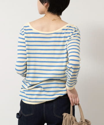 NOLLEY'S(ノーリーズ) ウォッシャブルブークレーボーダーバックUネックプルオーバー