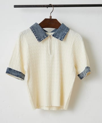 Remind me and forever(リマインドミーアンドフォーエバー) 【きれいめカジュアルマストアイテム】デニム切替ハーフZIPプルオーバー