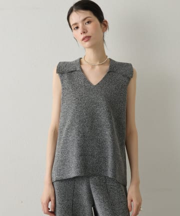 Whim Gazette(ウィム ガゼット) 【Drawing Numbers】ポロカラーノースリーブワイドニット