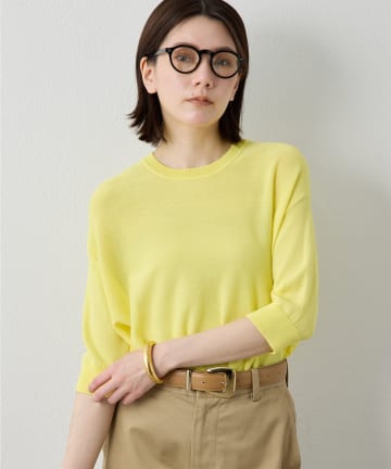 Whim Gazette(ウィム ガゼット) 【Drawing Numbers】クルーハーフスリーブ裾ラウンドニット