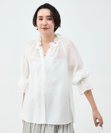 NOLLEY'S(ノーリーズ) ウォッシャブルシアーオーガンジーフリルネックブラウス