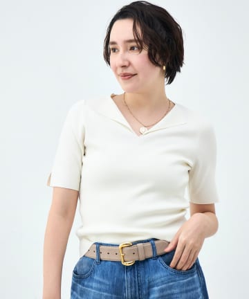 NOLLEY'S(ノーリーズ) 《手洗い可能》トライアングルカラー総針5分袖プルオーバー