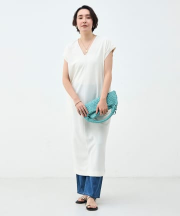 NOLLEY'S(ノーリーズ) ウォッシャブル袖口リブマキシ丈ワンピースジョーゼットダンボール