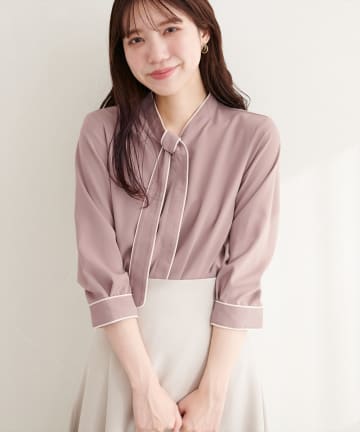 natural couture(ナチュラルクチュール) ねじり配色ボウタイブラウス