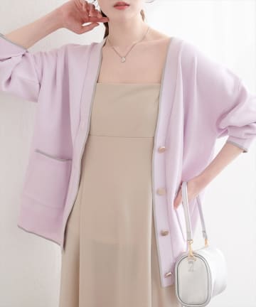 natural couture(ナチュラルクチュール) Vネックポケ付きミドルカーディガン