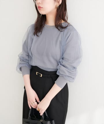 natural couture(ナチュラルクチュール) チュールレイヤードニットプルオーバー