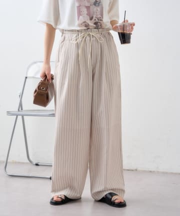 CIAOPANIC TYPY(チャオパニックティピー) 【接触冷感/5サイズ展開】テックリネンウエスト紐ベルトワイドイージースラックス