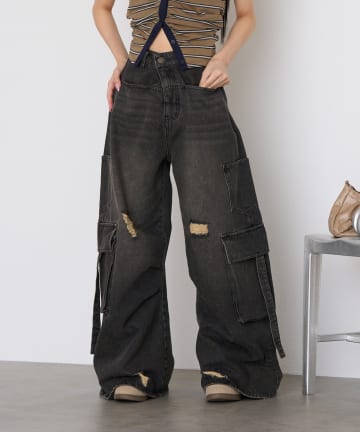 RAY CASSIN(レイカズン) 【XS・S・Mサイズ展開】カーゴバレルルーズデニムパンツ