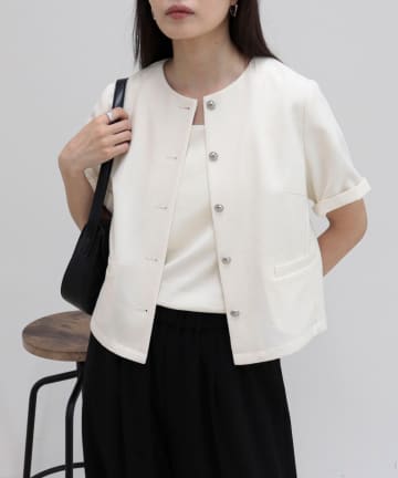 FREDY & GLOSTER(フレディ アンド グロスター) 【@sora_522m企画】ノーカラーハーフスリーブジャケット