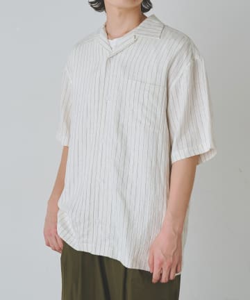 COLONY 2139(コロニー トゥーワンスリーナイン) 麻混ストライプオープンカラーシャツ