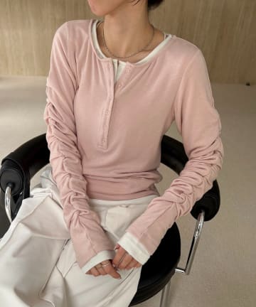 OUTLET(アウトレット) 【CAPRICIEUX LE'MAGE】インナーSET袖ギャザーヘンリーTシャツ