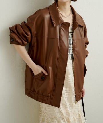 OUTLET(アウトレット) 【Omekashi】フェイクレザーブルゾン