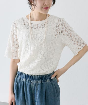 PUAL CE CIN(ピュアルセシン) ストレッチレースTシャツ