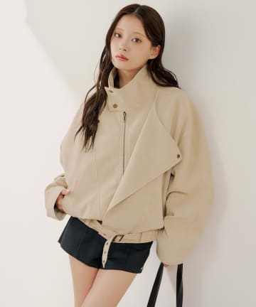 Chico(チコ) スタンドカラーレザールーズジャケット