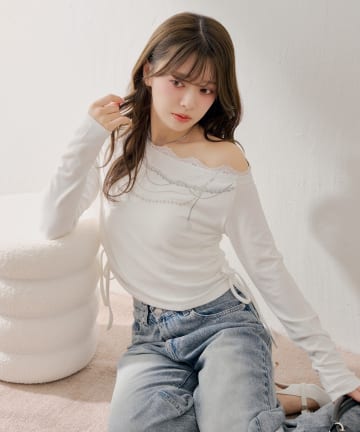 Chico(チコ) ワンショルレースプリントT