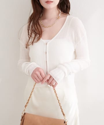 natural couture(ナチュラルクチュール) リブ柄入りフロントホックカーディガン