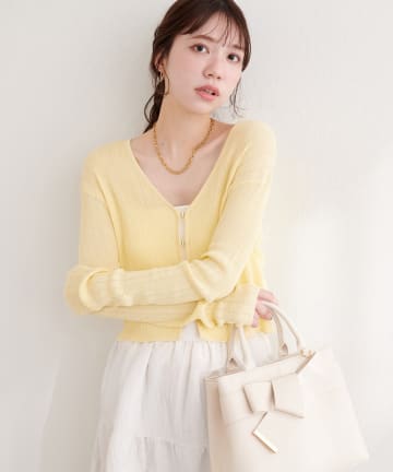 natural couture(ナチュラルクチュール) リブ柄入りフロントホックカーディガン