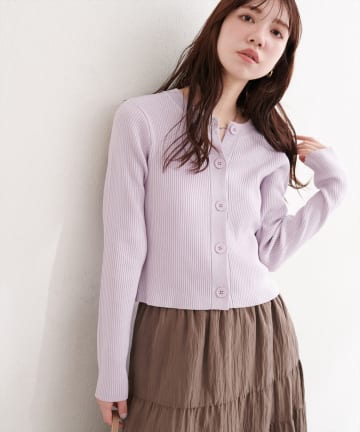 natural couture(ナチュラルクチュール) 細リブ配色ショート丈カーディガン