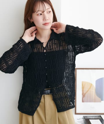 DISCOAT(ディスコート) レース編み衿付きカーディガン