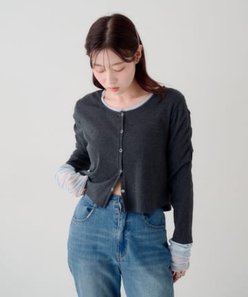 Kastane(カスタネ) 袖チュールテレコカーディガン