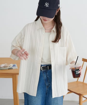 DISCOAT(ディスコート) 【Enlude】ジャガードストライプ半袖オーバーシャツ《ユニセックス》