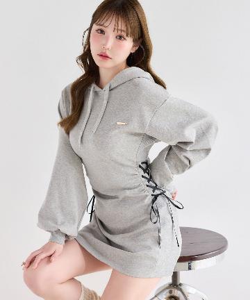 one after another NICE CLAUP(ワンアフターアナザー ナイスクラップ) サイドレースアップパーカーミニワンピース