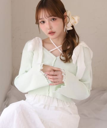 one after another NICE CLAUP(ワンアフターアナザー ナイスクラップ) 袖レースカーディガン