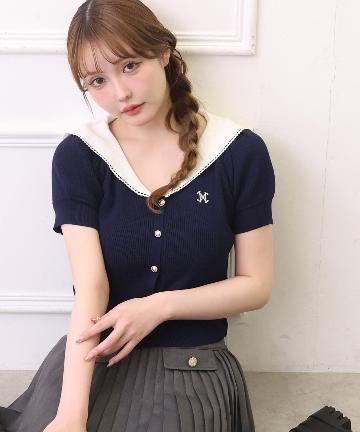 one after another NICE CLAUP(ワンアフターアナザー ナイスクラップ) セーラー半袖ニット