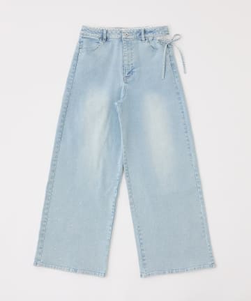 one after another NICE CLAUP(ワンアフターアナザー ナイスクラップ) 【選べる3サイズ】サイドカットレース美脚ビジューワイドデニム