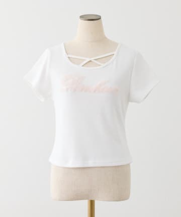 one after another NICE CLAUP(ワンアフターアナザー ナイスクラップ) ホルターネック付きチュールロゴＴシャツ